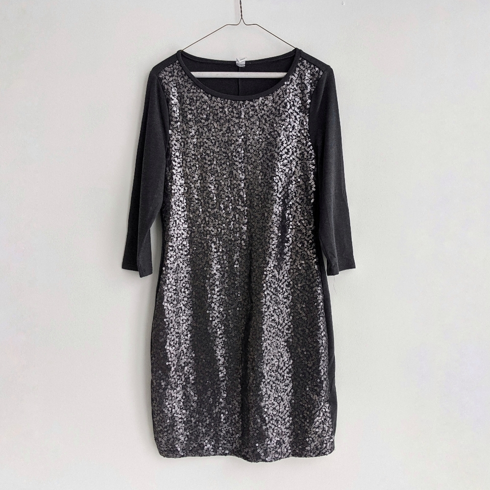 Silver and grey Old Navy small sequin 3/4 length sheath dress